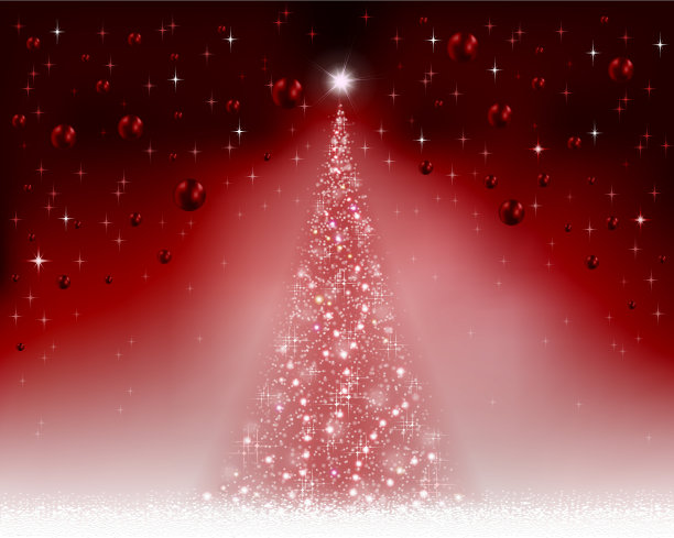 圣诞红色背景云杉和球图片下载