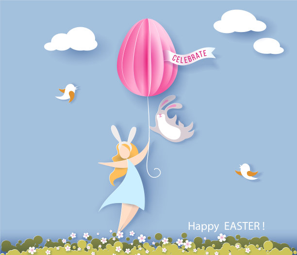 带兔女郎和彩蛋的复活节快乐卡片图片下载