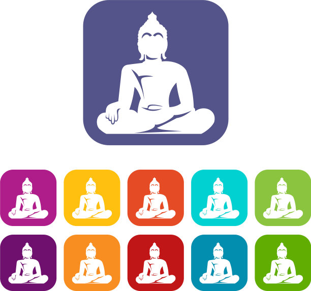 佛像坐在莲花姿势的图标设置图片下载