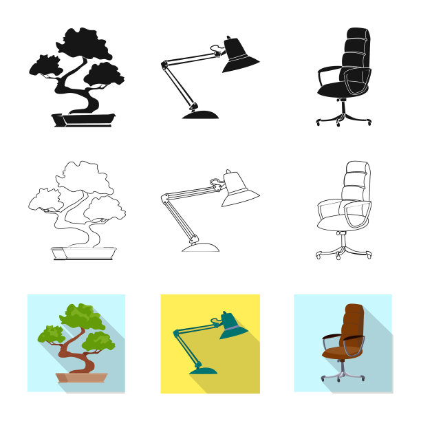 孤立对象的家具和工作标志套图片下载