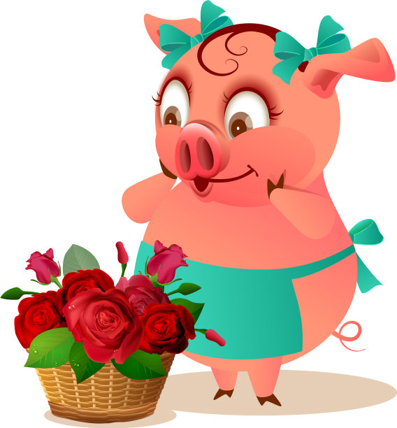 猪主妇女和大花篮图片下载