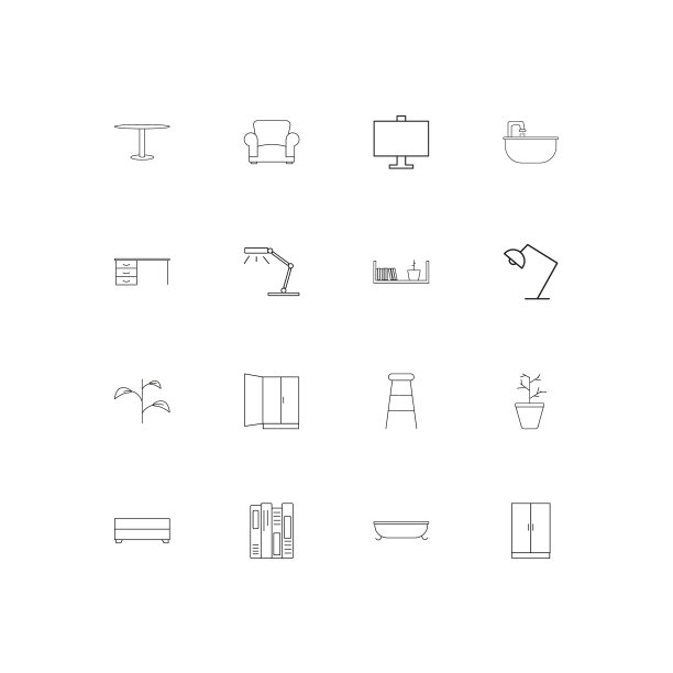 家具和家庭口音线性薄图标集图片下载