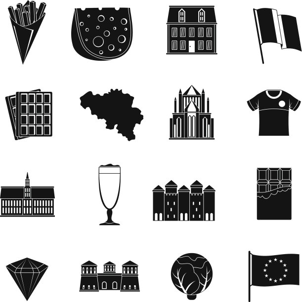 比利时旅游图标设置简单的风格图片下载