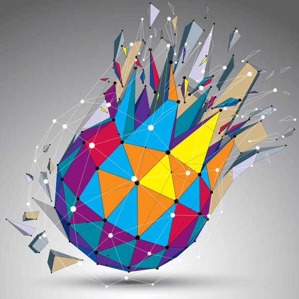 抽象的彩色三维多面体图形与连通图片下载