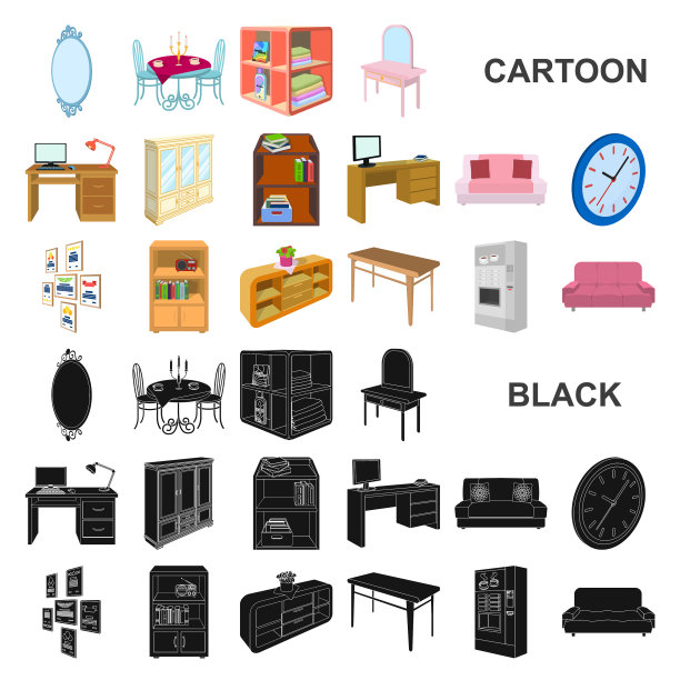 家具和室内卡通图标设置图片下载