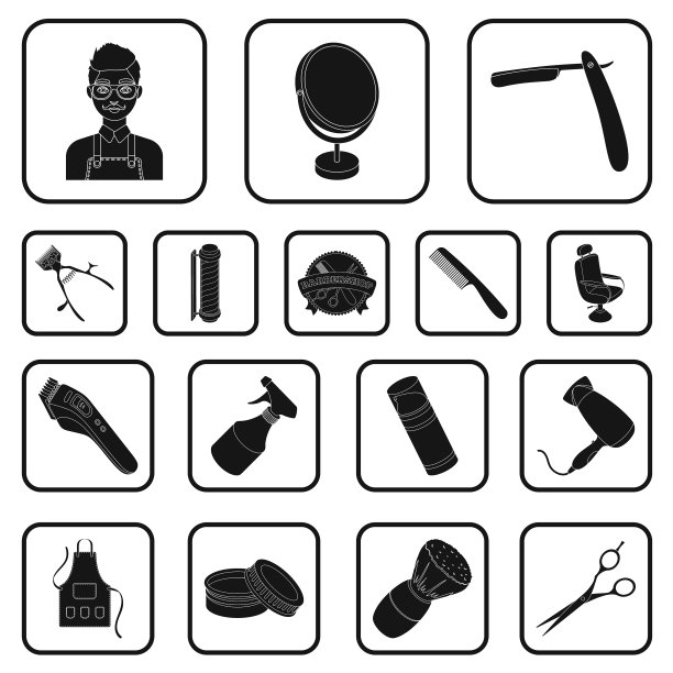 理发店和设备黑色图标设置图片下载