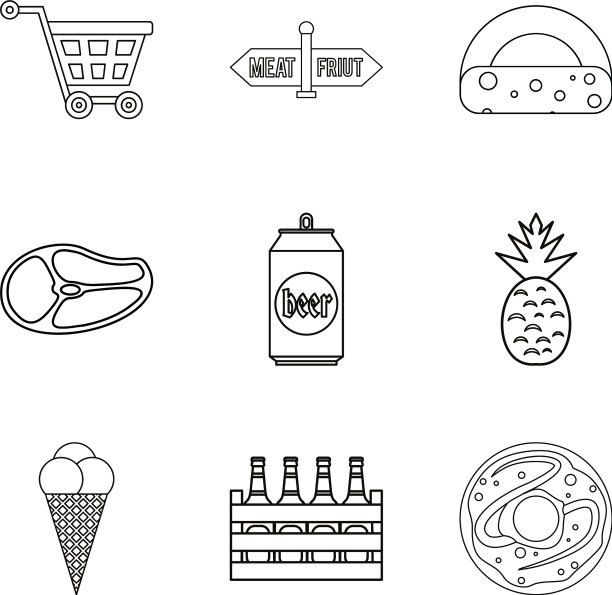 美食市场图标设置轮廓风格图片下载