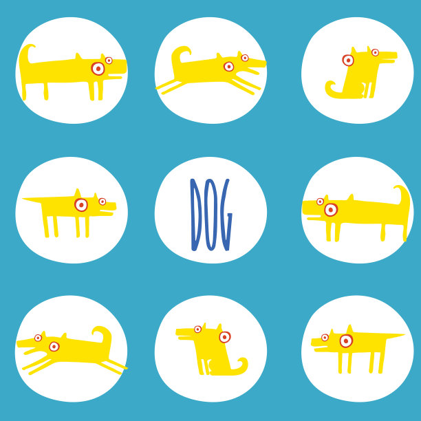 一组黄色狗摆姿势的贴纸图片下载