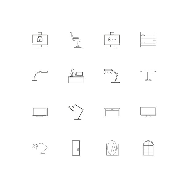 家具和家庭口音线性薄图标集图片下载