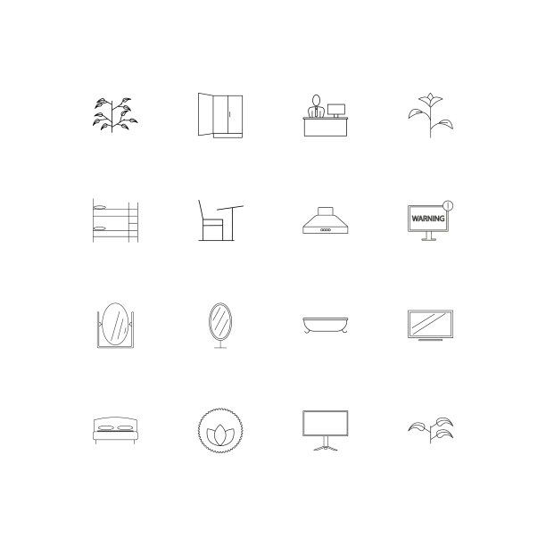 家具和家庭口音线性薄图标集图片下载