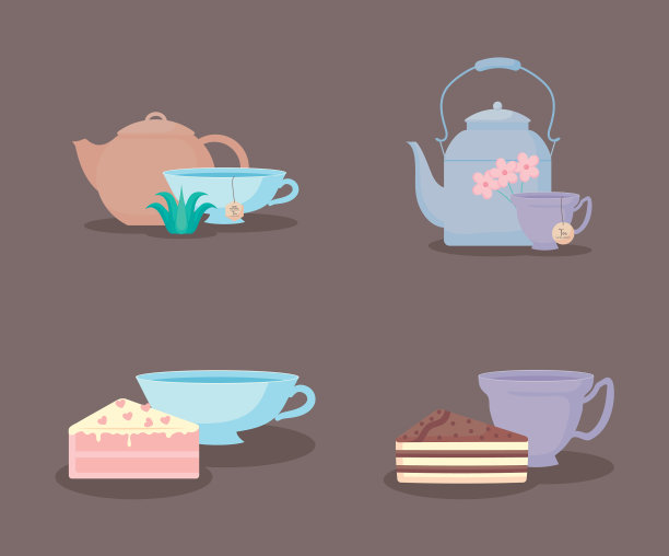 套茶壶和茶杯茶图标图片下载