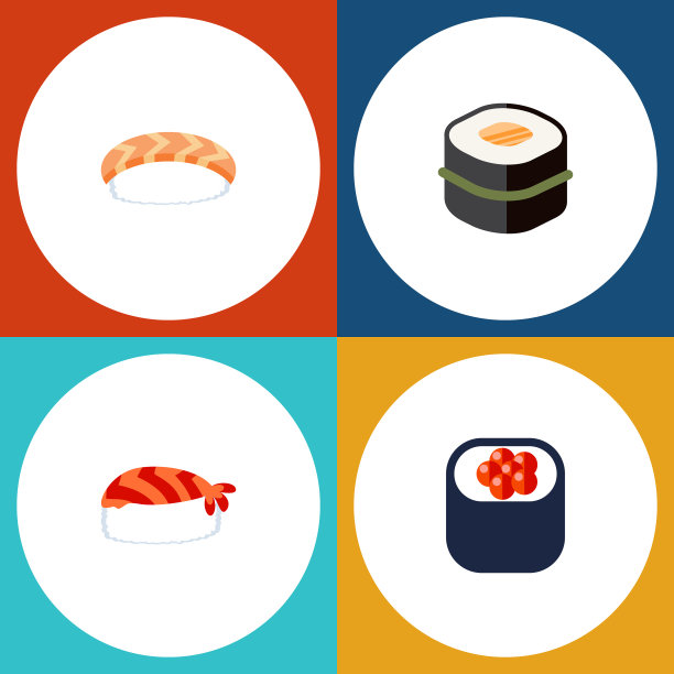扁平图标吃生鱼片套美食寿司图片下载