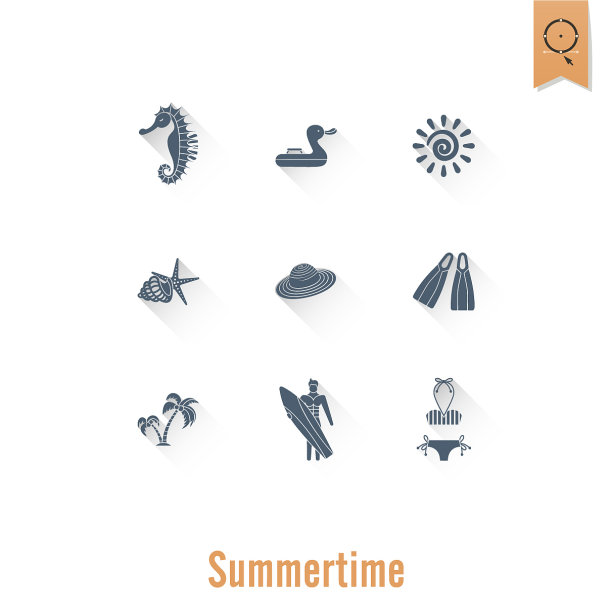 夏天和海滩简单的平面图标图片下载