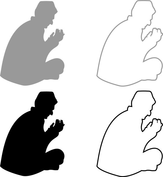 祈祷的穆斯林图标轮廓设置灰色黑色的颜色图片下载