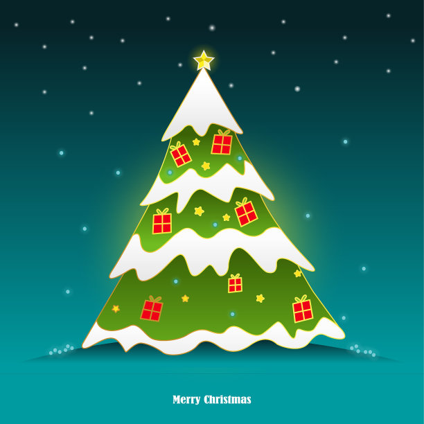 雪花飘落在绿色的圣诞树上图片下载