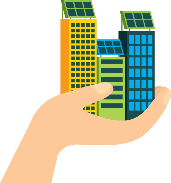 绿色能源手握建筑太阳能板图片下载