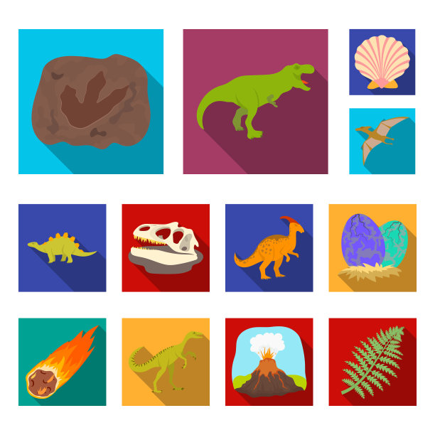 不同的恐龙平面图标在集合图片下载