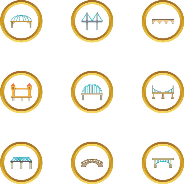 桥梁类型图标设置卡通风格图片下载