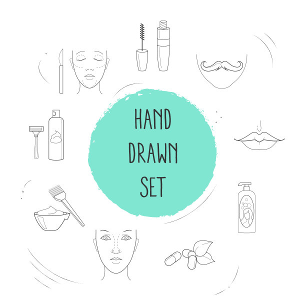 一套美丽的图标线条风格符号与脸图片下载