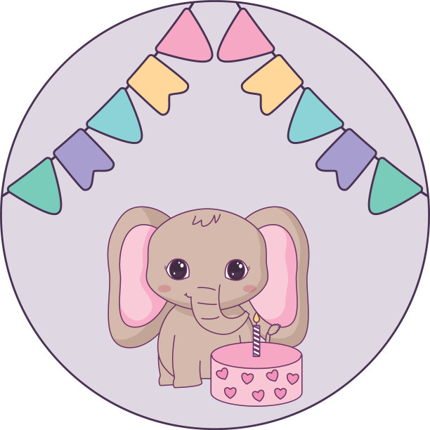 可爱的大象，生日蛋糕和花环图片下载