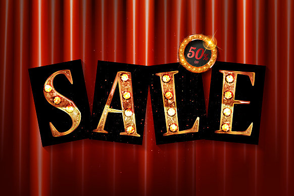 红窗帘上的商品在闪闪发光图片下载