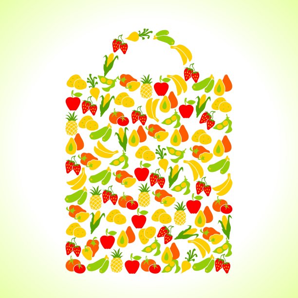 购物袋形状的水果和蔬菜图片下载