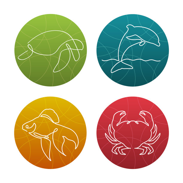 一套4行海洋动物的图标或标志图片下载