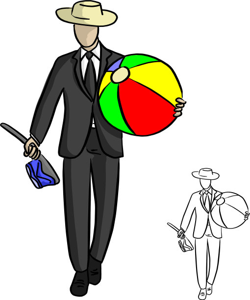 商人戴着帽子，拿着一个大沙滩球图片下载