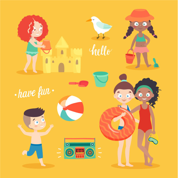 夏天小朋友们就在卡套上游泳玩图片下载