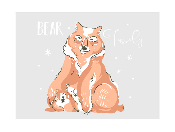 手绘抽象卡通野生动物家族图片下载