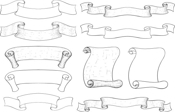 纸卷轴和彩带横幅勾勒手图片下载