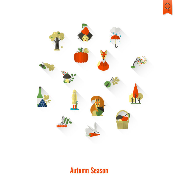 一套平坦的秋天图标图片下载