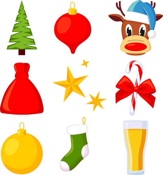 9套色彩缤纷的卡通圣诞元素图片下载