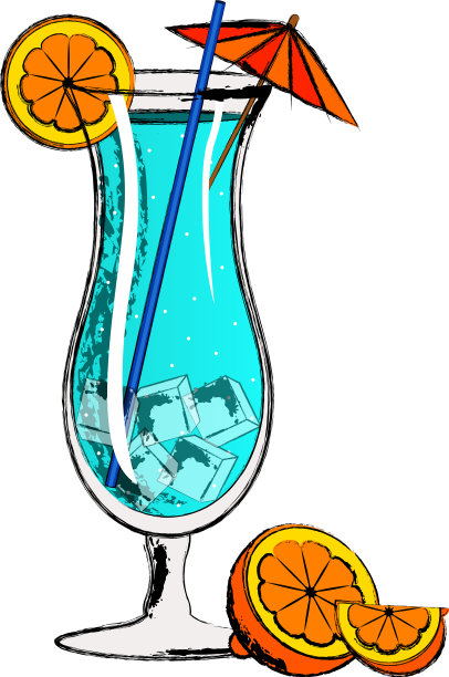 蓝色鸡尾酒配上橘片图片下载