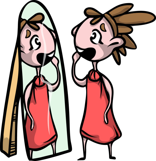 那个年轻漂亮的女孩看着镜子，然后图片下载