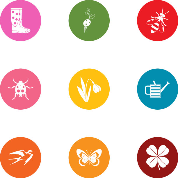 森林生活图标设置平坦风格图片下载