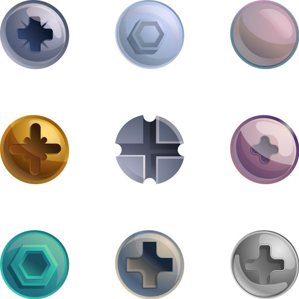 金属螺栓头图标设置卡通风格图片下载