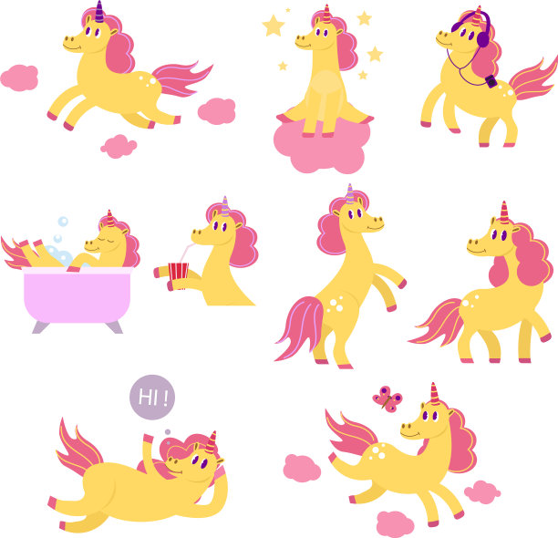 一组可爱的独角兽在听音乐图片下载