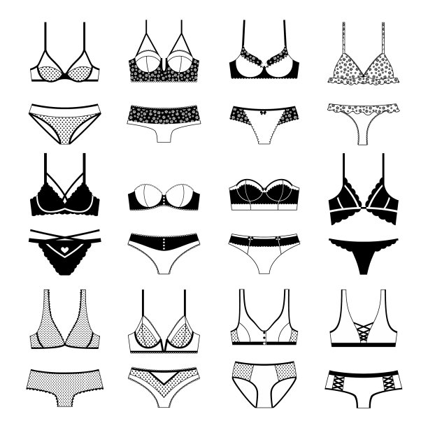 一套女性内衣图标孤立在白色图片下载