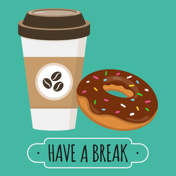 咖啡和甜甜圈都是休息的标志图片下载