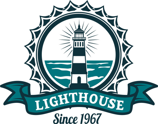 海岸上有灯塔的航海徽章图片下载
