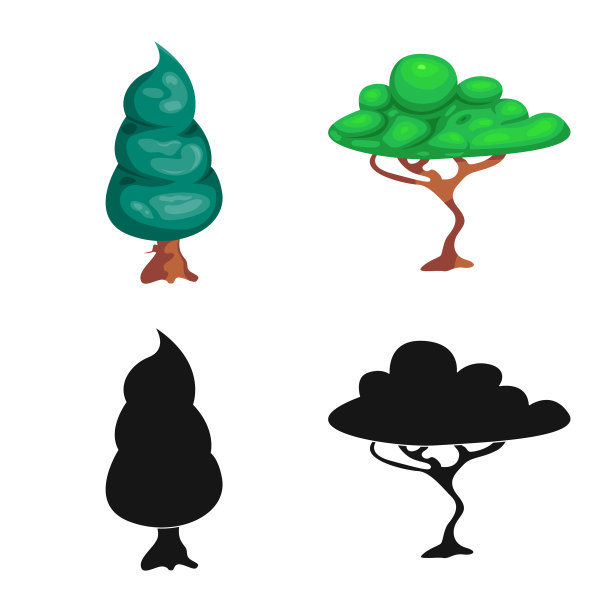 孤立对象的树和自然图标集图片下载