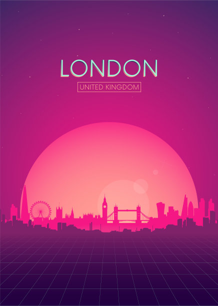 旅行海报未来的复古天际线伦敦图片下载