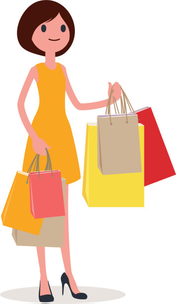 女人购物在纸袋扁平的风格图片下载
