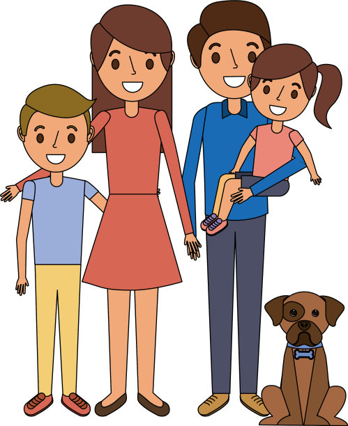 家人在一起，父母带着女儿，儿子和狗图片下载