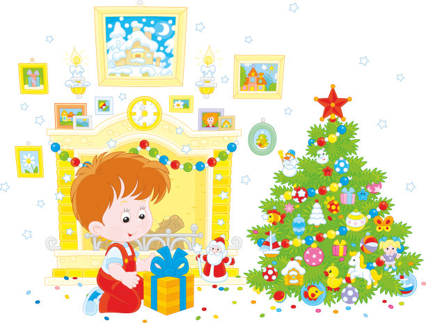 男孩和他的圣诞礼物图片下载