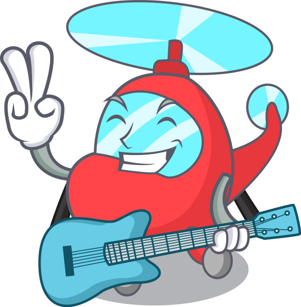 配有吉他直升机卡通造型的吉祥物图片下载
