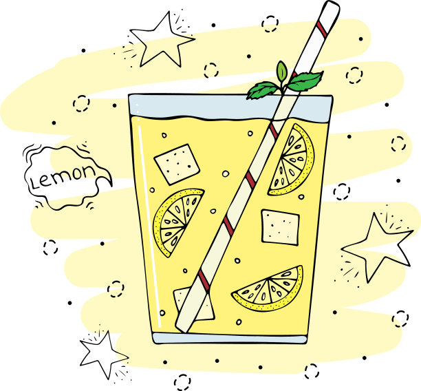 手工绘制的柠檬水在一个玻璃杯图片下载