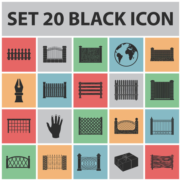 不同的栅栏黑色图标集合为图片下载