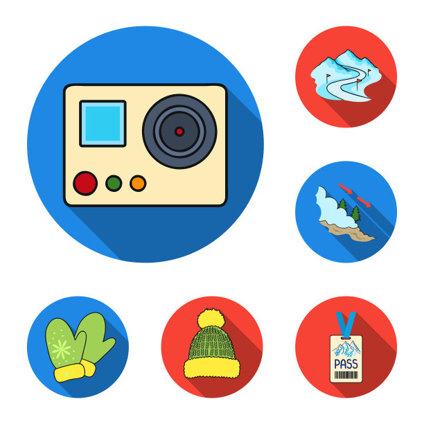 滑雪场和设备的图标设置图片下载